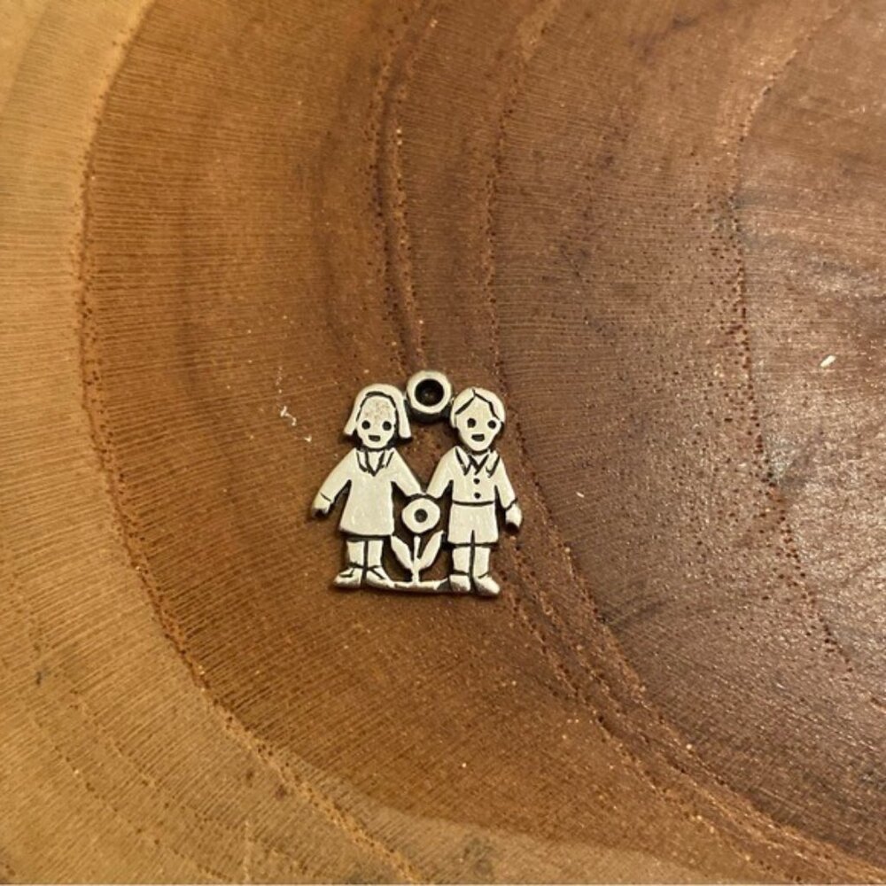 RETIRED James Avery “Love Is” Boy and Girl with Flower Charm, Sterling Silver